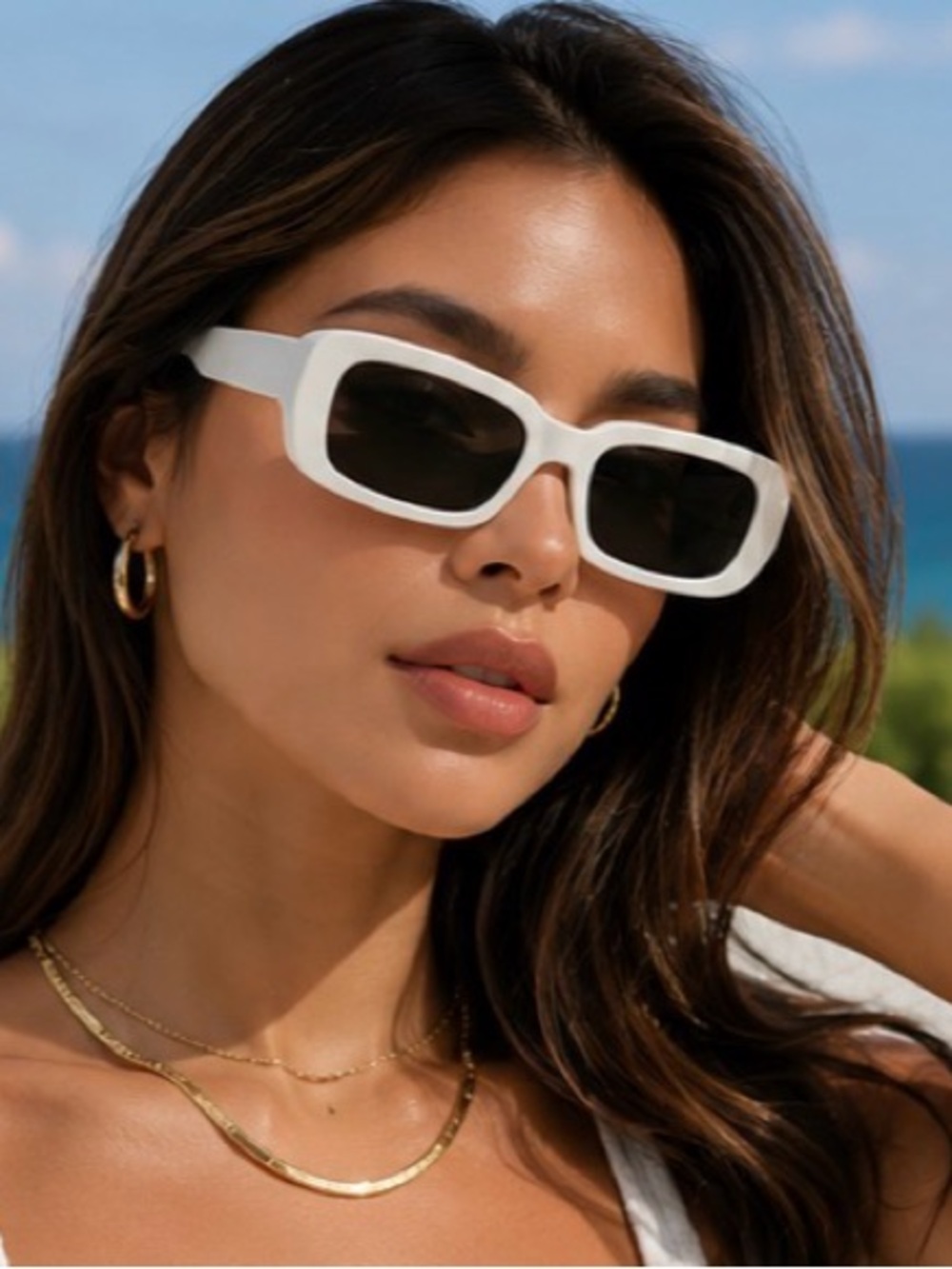 🕶️ Trendy Y2K White Rectangular Sunglasses